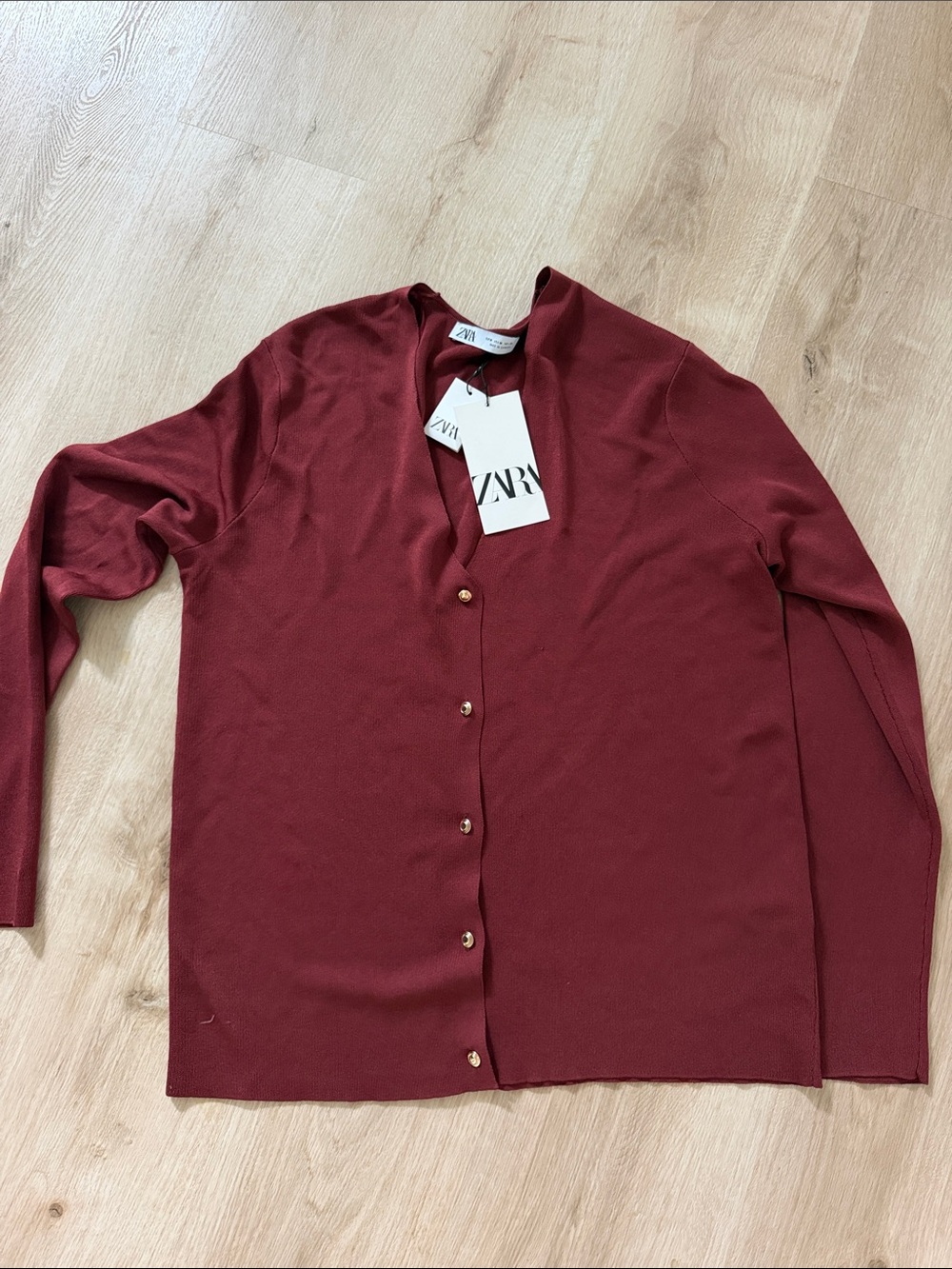 Zara Wine Button-Front Cardigan